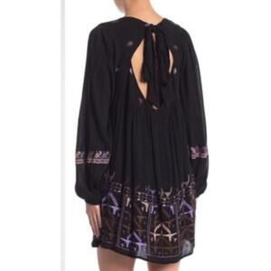 NWT Free People Rhiannon Black Long Sleeve Embroidered Dress